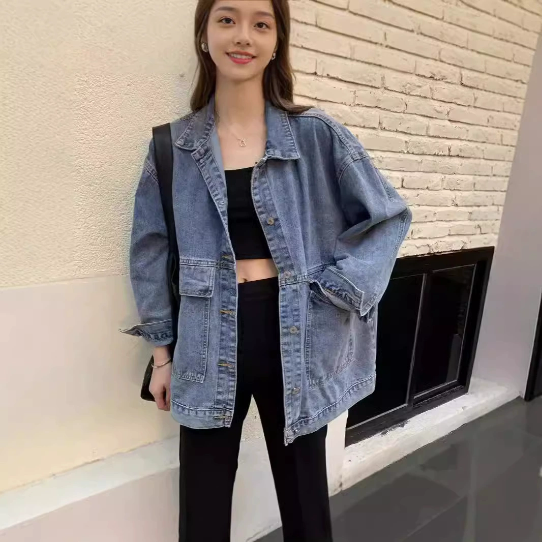 Женская джинсовая куртка 2025 года, новинка осени-зимы, в корейском стиле, свободная, универсальная, студенческая, в стиле Харадзюку, ретро, с длинным рукавом, для женщин