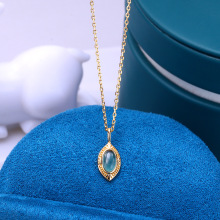日系轻奢天然宝石项链 925银镀真金个性绿橄榄托帕石吊坠一件代发