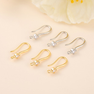 Korean style earrings semi-finished products accessories metal inlaid zircon ear hook diy earrings ear hook handmade materials