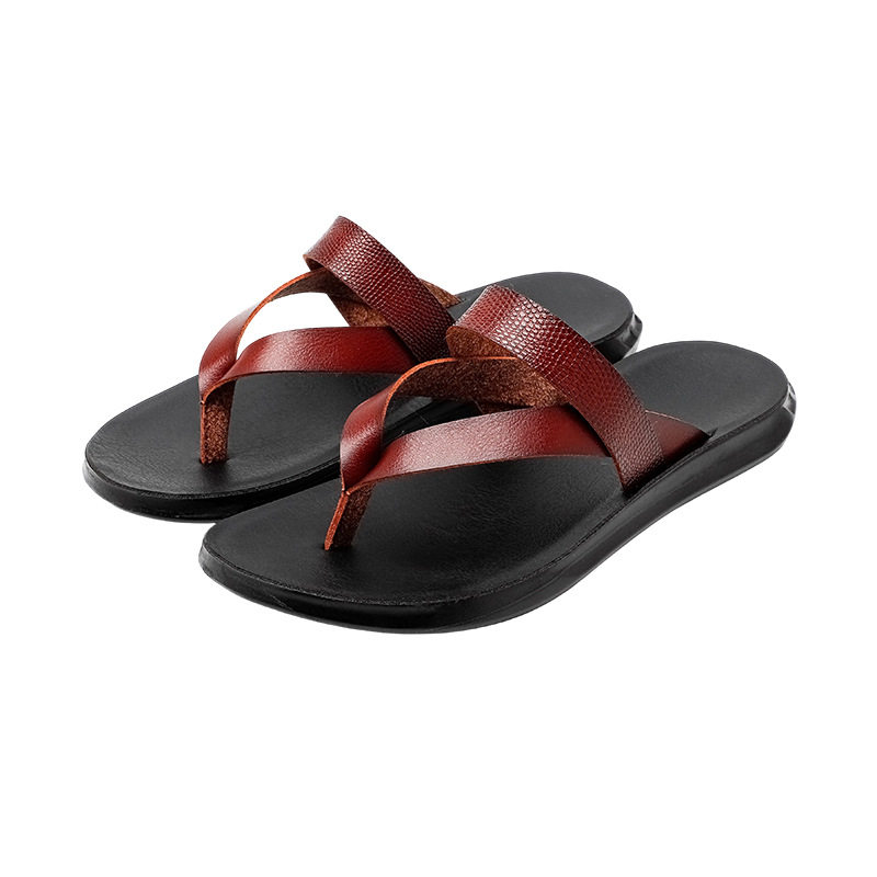 Dép xỏ ngón nam cỡ lớn quai ngang, đế PU chống trượt, đi biển và dạo phố — màu đen, Đỏ nâu