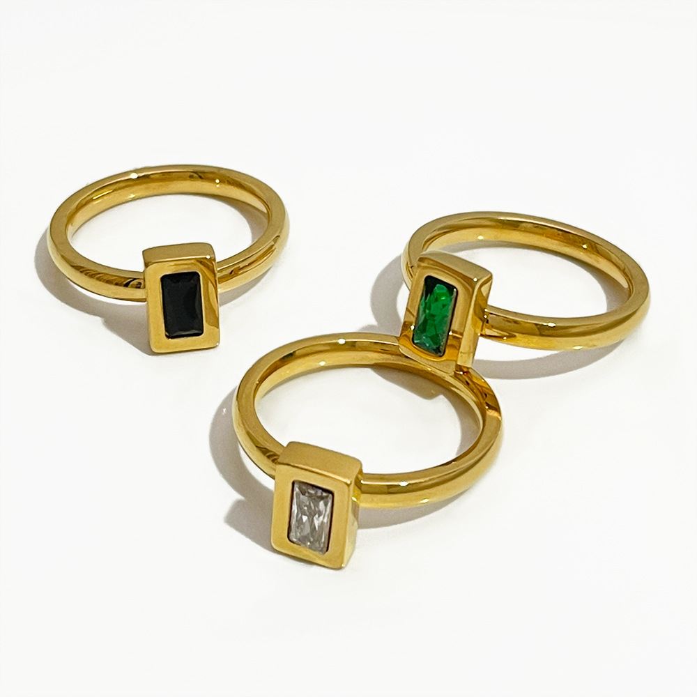 Retro Square Stainless Steel Inlay Zircon Rings display picture 5