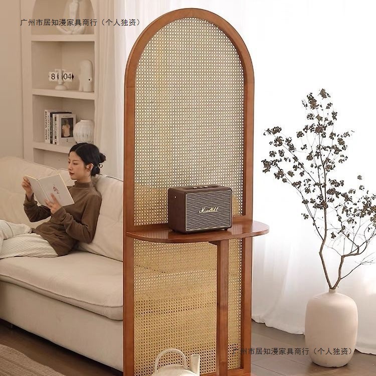 Juyou Chinese-Style Rattan Screen Partition Living Room Entrance Solid Wood Folding Small Apartment Blocking Entry Simple