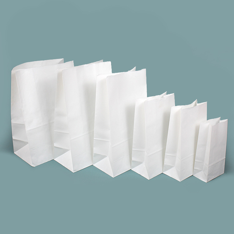 可降解环保纸袋白牛皮方底袋食品包装防油外卖纸制平口打包小食袋