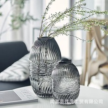创意竖条纹原色玻璃花瓶透明创意欧式北欧水培水养现代装饰品摆件