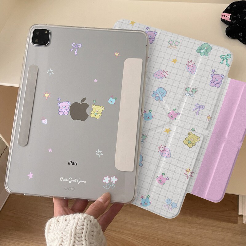 Cartoon colorful bear case suitable for Apple iPad tablet, side suction, air grid pattern, cute mini 10th generation Cartoon colorful bear case suitable for Apple iPad tablet, side suction, air grid pattern, cute mini 10th generation