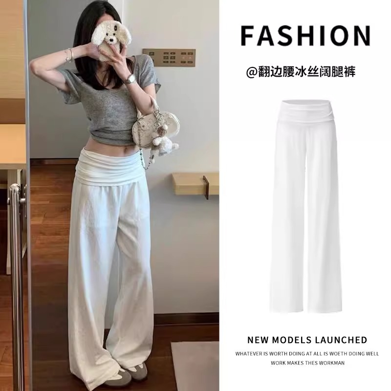 Maternity Pants White Ice Silk Wide-Leg Pants Summer Thin 2025 New Slim Straight Pants Casual Loose Floor-Length Pants