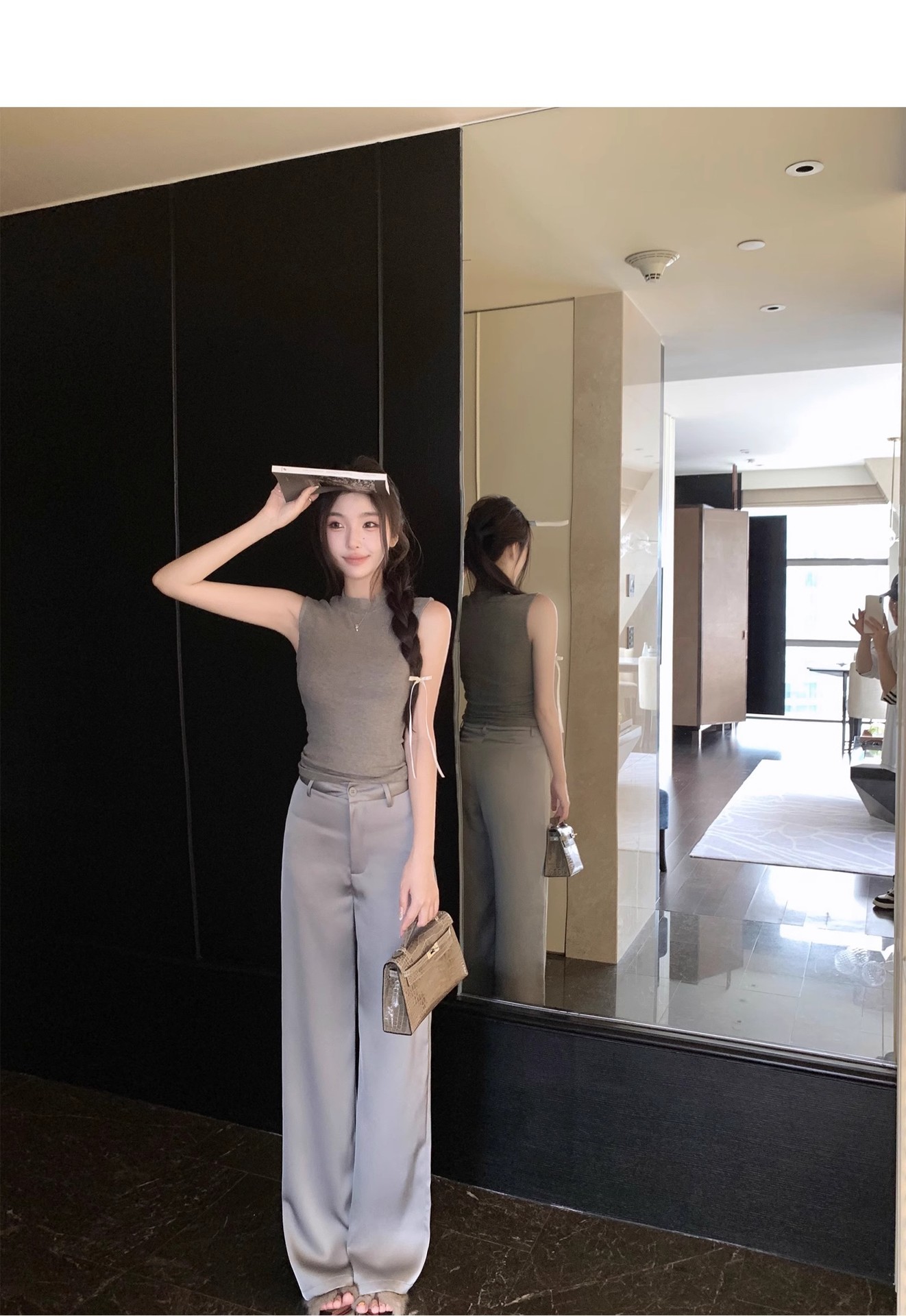 Pantalones de mujer, pantalones de ácido acético sueltos de sensación fresca de verano para mujer, sensación de alta gama 2024, nuevos pantalones anchos de verano, pantalones casuales drapeados