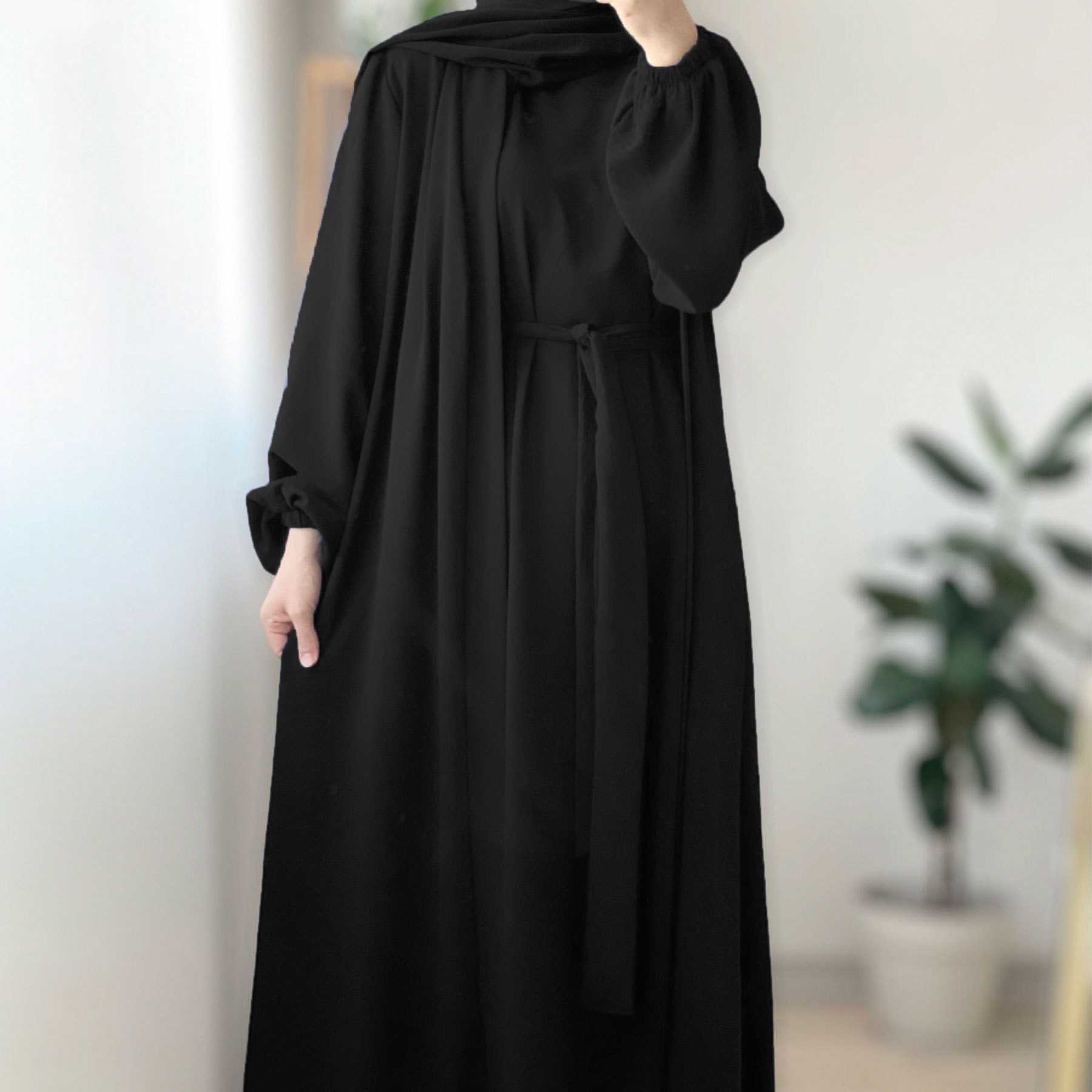 2025 Spring New Arrival Turkey Dubai Solid Color Two-Piece Women's Robe Dress_ecoleips.com