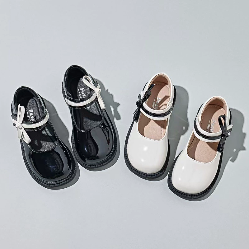 Детские кожаные туфли, весенние корейские туфли для девочек с бантом, простые однотонные балетки, мягкие туфли-бобы для выступлений в стиле принцессы