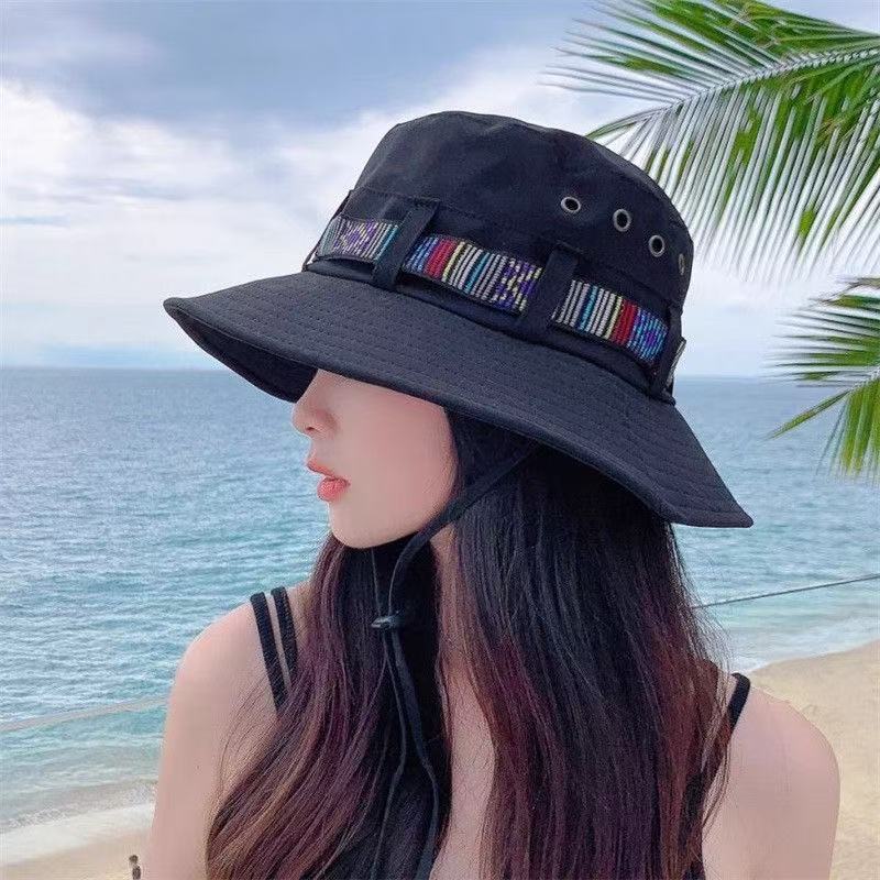 Japanese Style Trendy Women's Summer Outdoor Hiking Sunshade Sun Protection Camping Beach Travel Denim Men's Fisherman_voghion.com