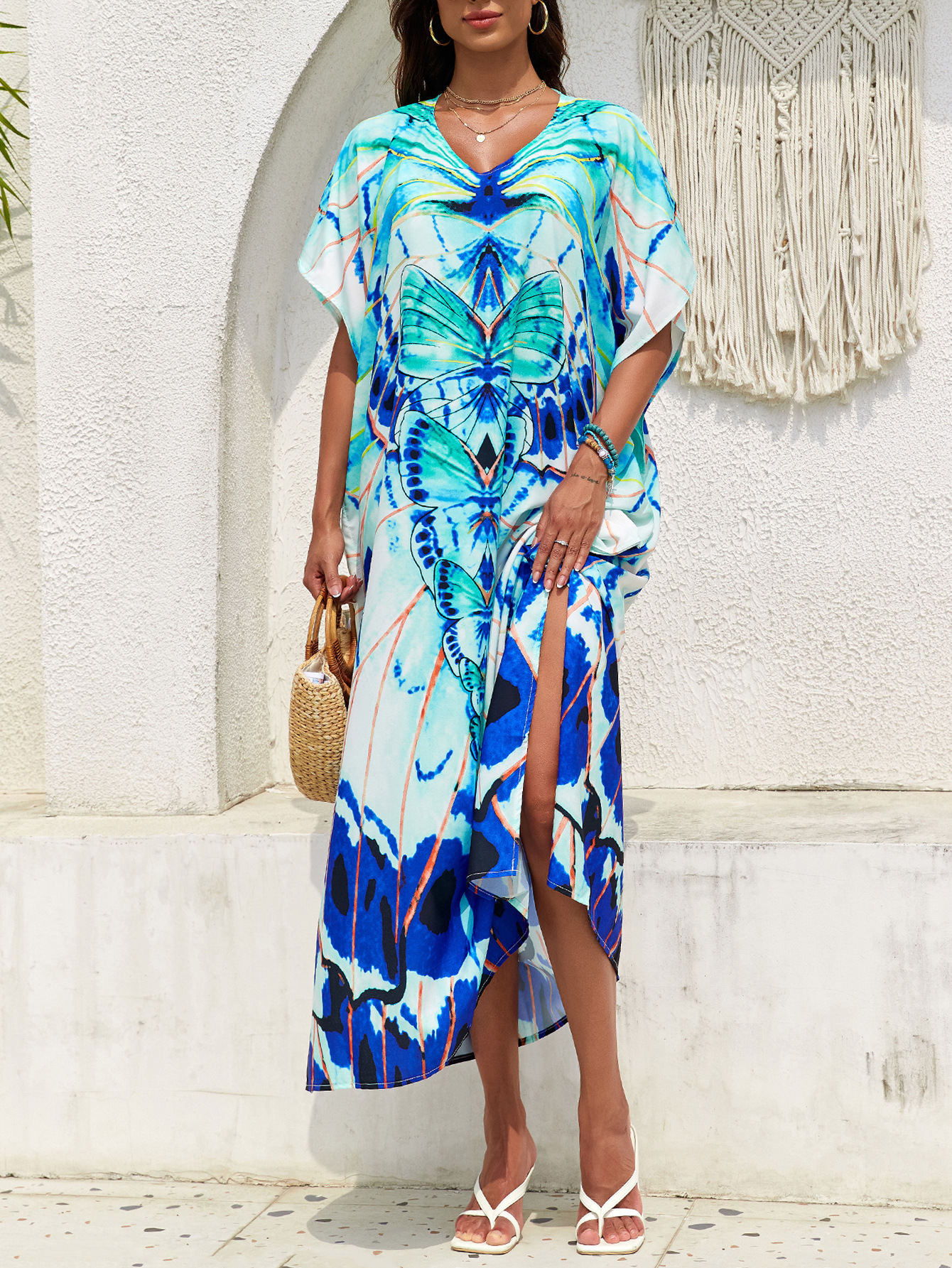 Blusa de playa suelta europea y americana transfronteriza falda larga bohemia blusa de bikini Z201-2 de playa