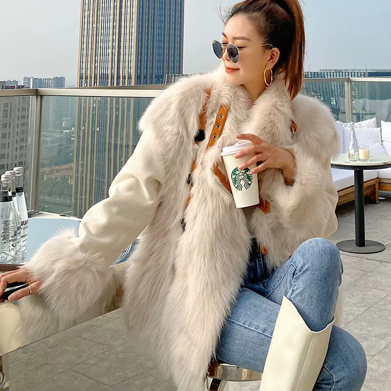 Reversible fur coat women's parka winter mid-length imitation fox fur young style 2025 new lapel coat