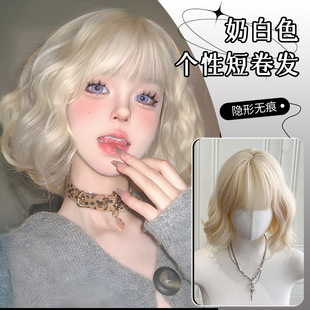Platinum Wig for Women with Short Hair lolita Daily Curly Hair Style Natural Realistic Wool Curly Artificial Hair Wig Set