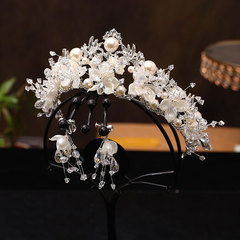 跨境新款新娘頭飾 白色水晶珍珠皇冠公主皇冠發箍婚紗髮飾配飾品