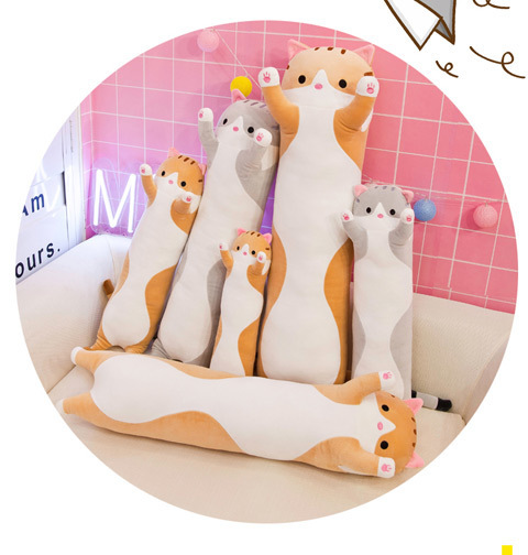 Long Cat-Shaped Plush Pillow Toy, Cross-Border Bestseller, 50-130cm Lying Cat Doll