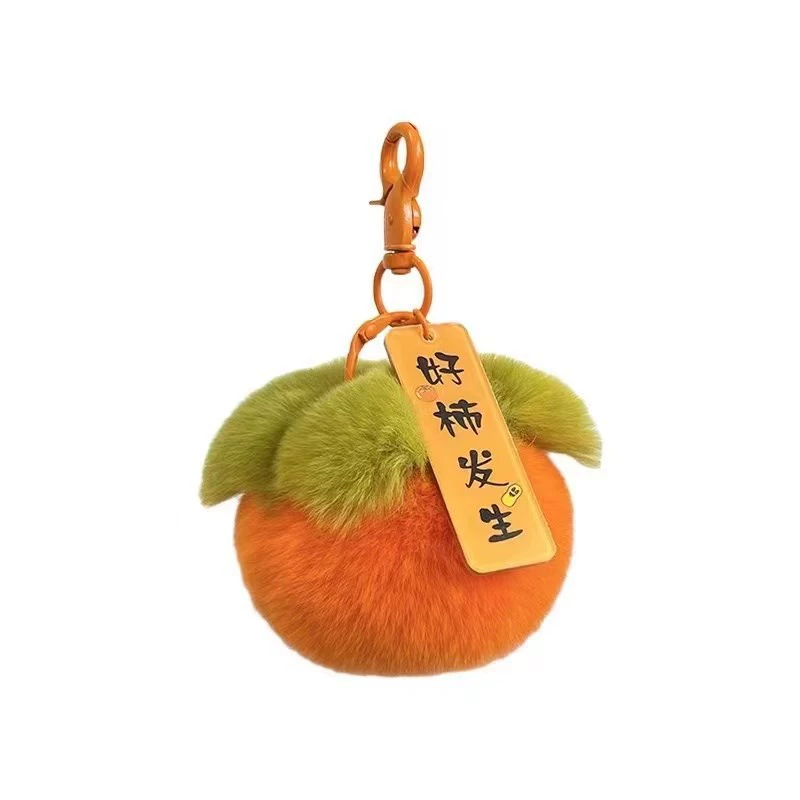 Фальшивый мех persimmon брелок-талисман, милый аксессуар для сумки, 33 г, ярлыки с пожеланиями