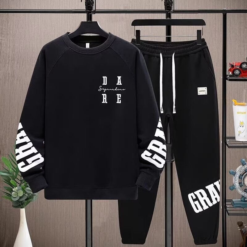 Camisas y menos ropa Traje de suéter de cuello redondo de primavera y otoño de manga larga para adolescentes, traje de dos piezas de deporte y ocio guapo para niños y estudiantes