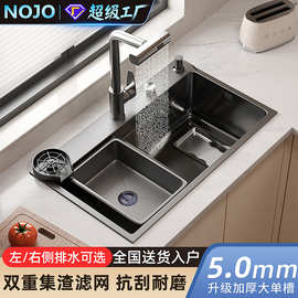 NOJO厨房水槽大单槽304不锈钢台下手工纳米家用洗菜盆洗碗池套装