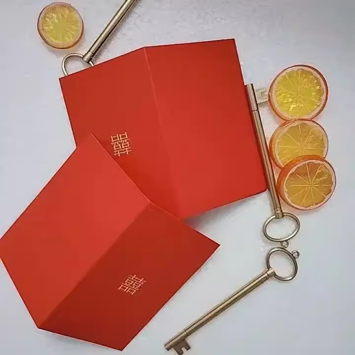 龍と鳳凰の祝福赤中国風ダブルハピネス新郎新婦ウェディング用品宣誓カード宣誓カードスピーチカードギフトペン|undefined