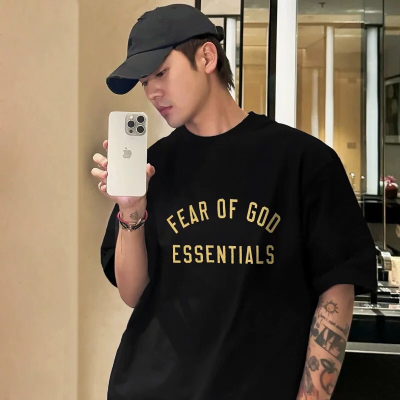 Fog Stack Essentials Niche Trendy Brand American Style Summer Pure Cotton Loose Men's Couple Short-Sleeved T-Shirt