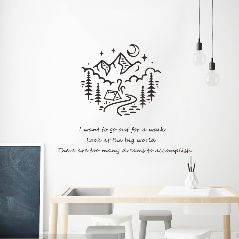 Simple Pen Forest Creek Mountain Peak Moon Wall Sticker Wholesale display picture 5