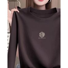 欧货高端大牌纯棉长袖t恤女秋季新款时尚洋气内搭咖色打底衫上衣