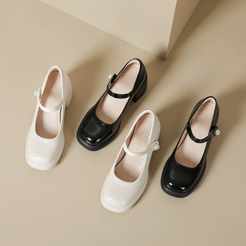 В наличии и быстрая доставка Новогодняя горячая Распродажа на высоком каблуке Мэри Джейн Женская обувь One Word Пряжка с мягкой подошвой Толстый каблук Одиночные туфли