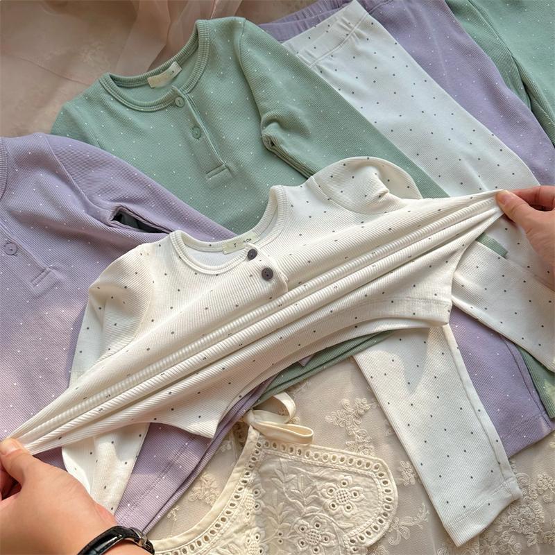 高弹柔软儿童套装波点满印秋衣秋裤两件套家居服套装0176079|undefined