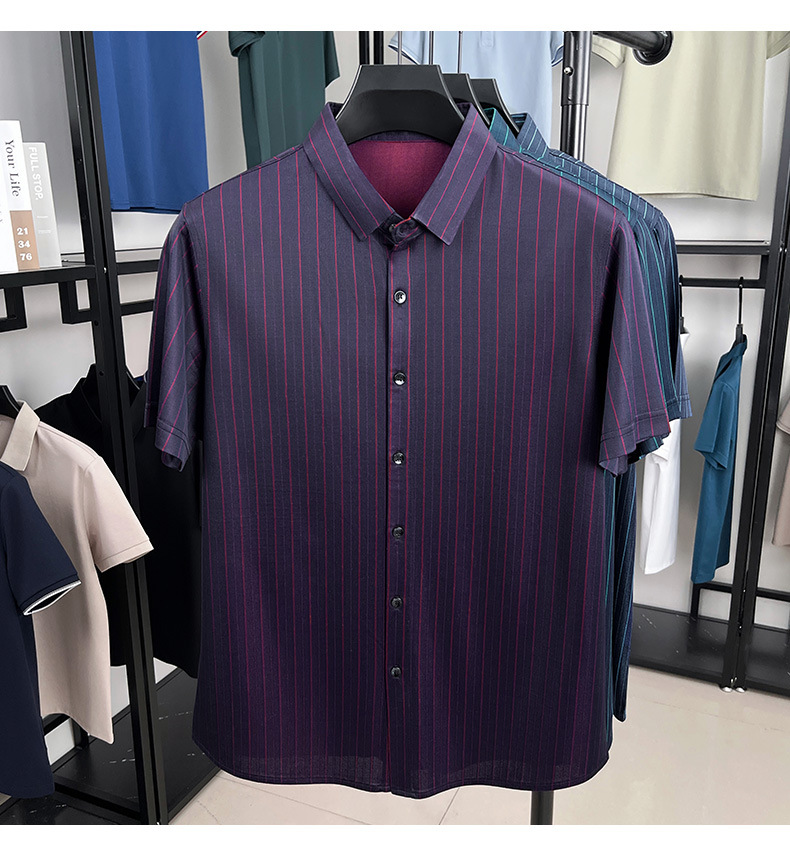 Áo sơ mi nam tay ngắn lụa tơ tằm cổ bẻ mát mẻ — Xanh xám 15565 chi tiết 21