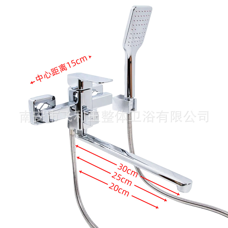 Square wall-mounted hot and cold bathtubs, bathroom shower heads, shower sets, extended pipe faucets for export to Russia and Central Asia Specification drawing