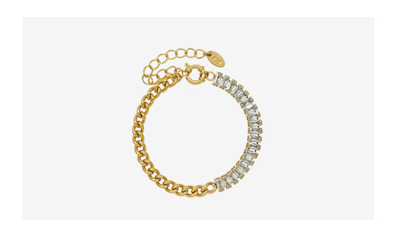 European And American Zircon Splicing Chain Bracelet Titanium Steel Plated 18k Real Gold Jewelry display picture 1