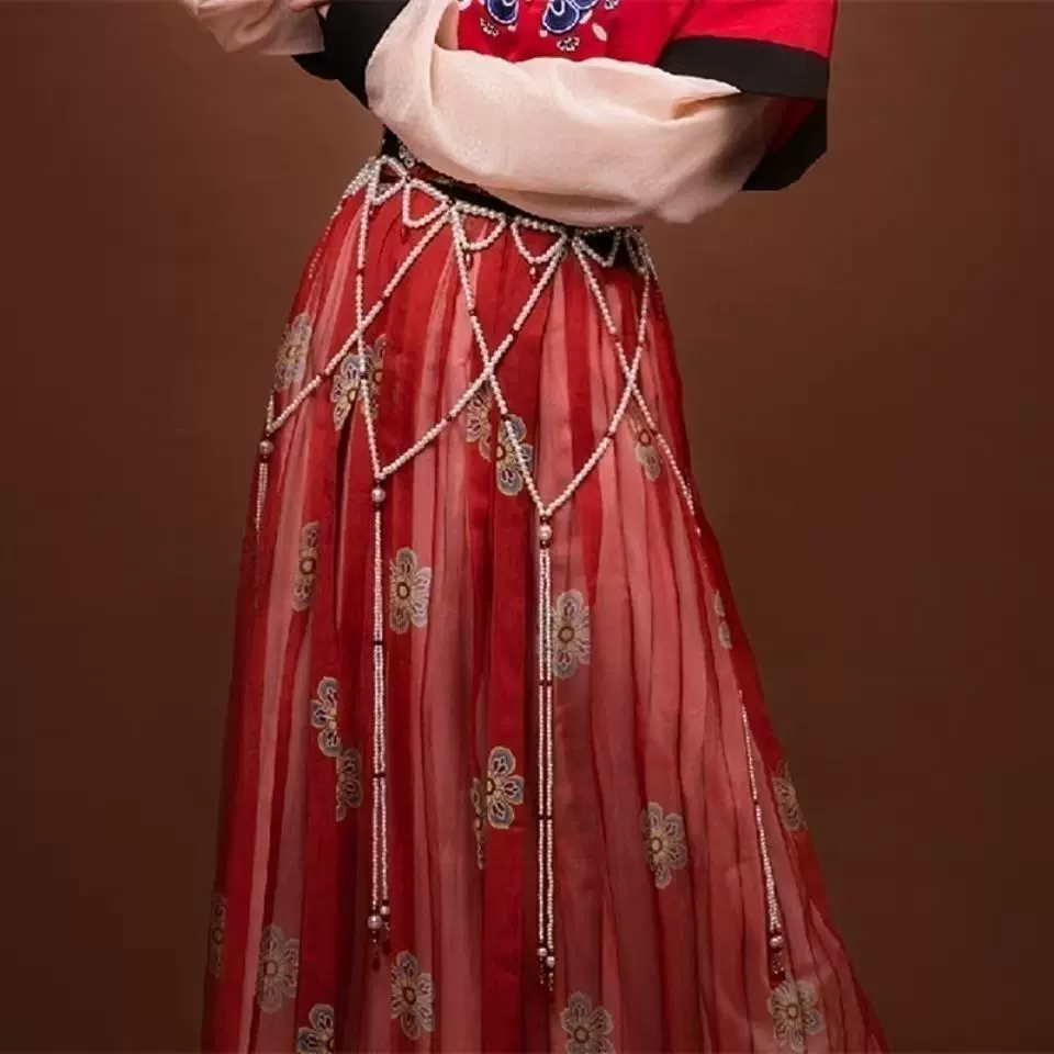 汉服腰链 重工仿真珍珠腰链 包邮红色白汉服百搭流苏古典风配饰品