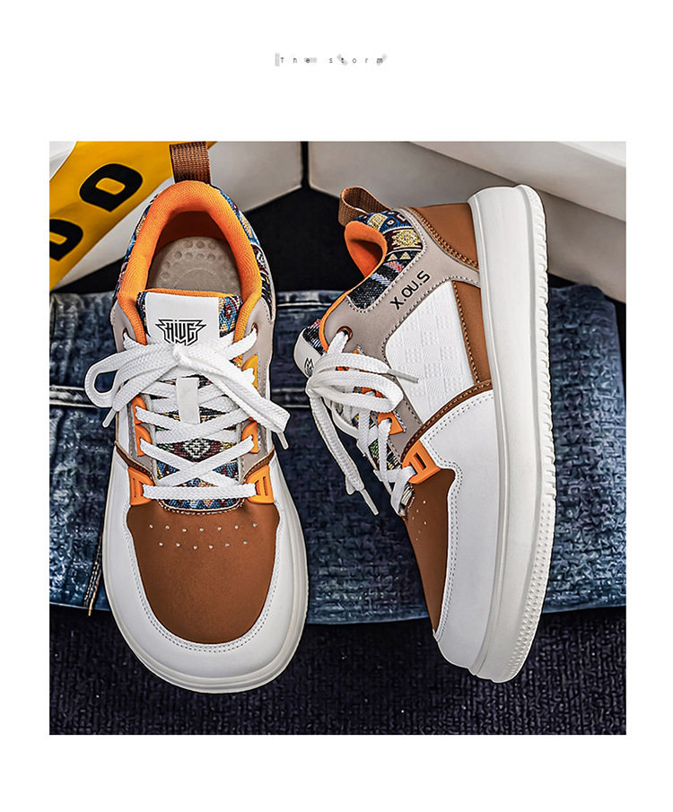 Giày sneaker cổ thấp mũi tròn rộng, đế dày tăng chiều cao, mặt da chống nước, dây buộc — Bạch tửu đỏ 8811, Trắng kaki 8811, Trắng đen 8811 chi tiết 18