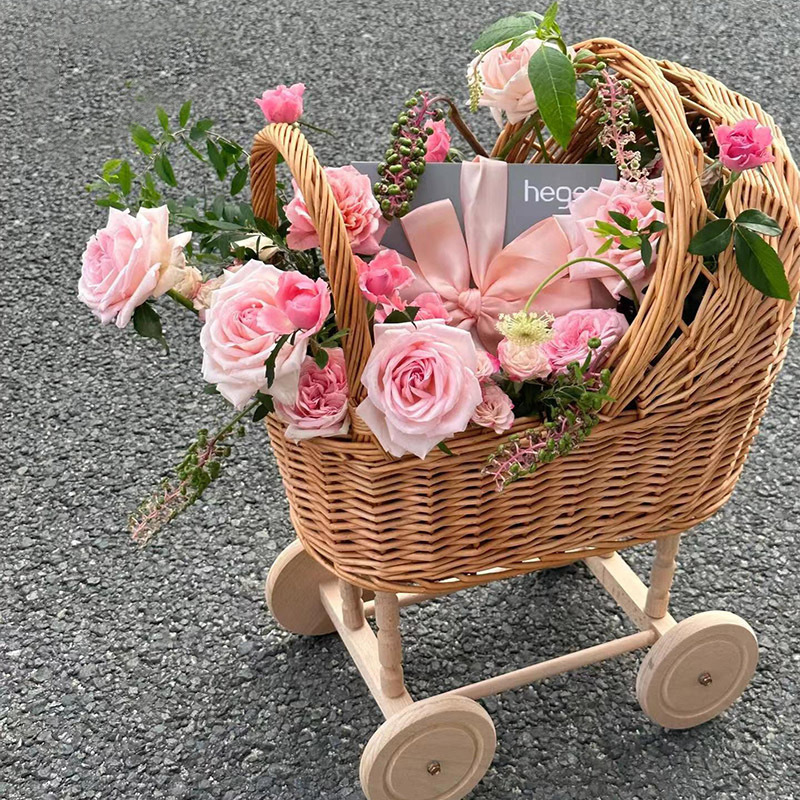 Korean Scandinavian Kidsren's Rattan Toddler Stroller Seat Baby Room Decoration Kindergarten Play House Photography Props