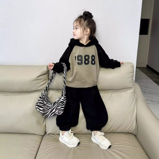Cross-Border Ins Popular Kidsren's Clothing [One Velvet] Color Matching Thickeneded Kidsren's Suit Winter Hooded Sweatshirt Two