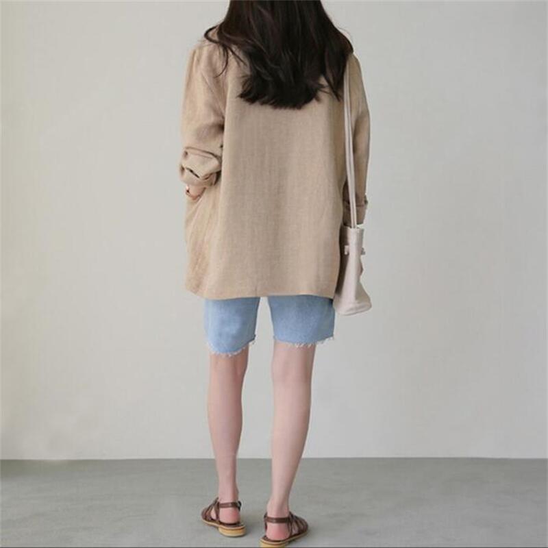 2026 Spring/Summer Korean New Herringbone Linen Loose Simple Women's Long Sleeve Casual Blazer_ecoleips.com