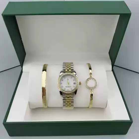 Rolex Datejust Women's Three-Piece Set, Waterproof Steel Band Diamond-Set Fashion Quartz Watch for Wholesale, Suitable for Live Streaming, TikTok, Kuaishou
