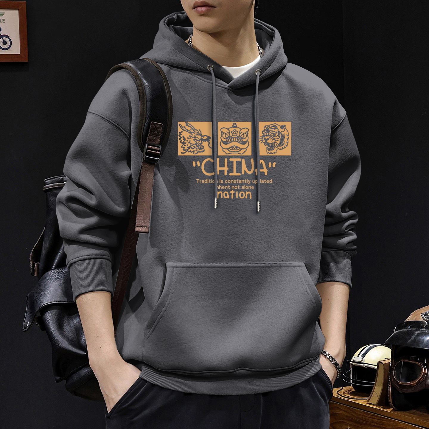 Chaqueta con capuz para hombres primavera y otoño marca de moda americana con chaqueta gruesa de lana de invierno de gran tamaño