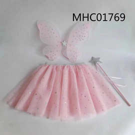 2025儿童舞蹈纱裙女童舞裙半身群蝴蝶裙网纱短裙女孩跳舞裙子