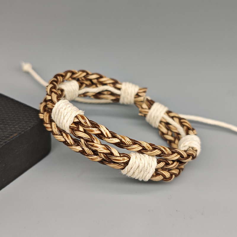 Vintage Braided Leather Bracelet with Floral Decorations, Simple European and American Style for Men, Adjustable Artistic Bracelet