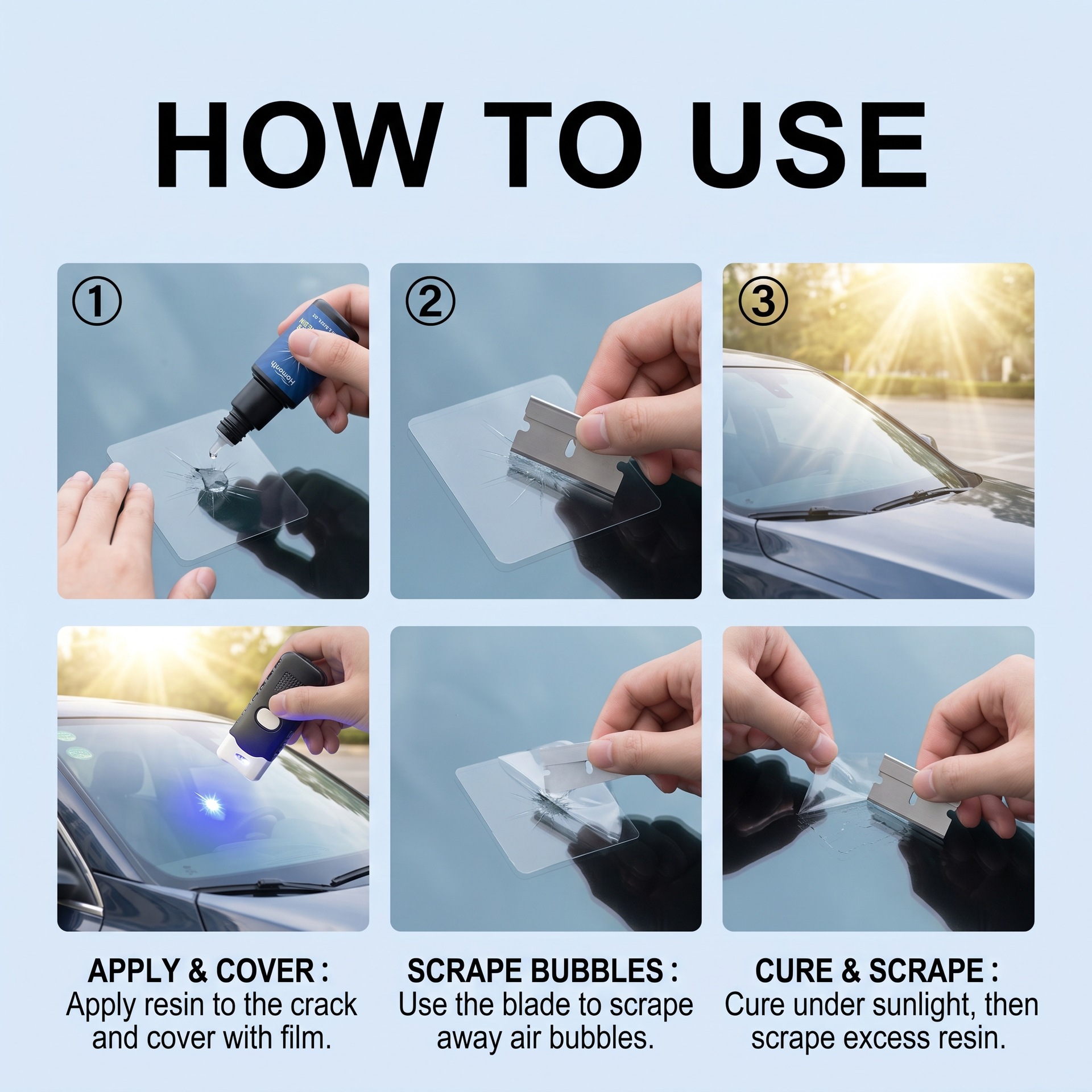 HOMONTH Car Windshield Care Kit Transparent Filler for Cracks and Gaps to Enhance Clarity