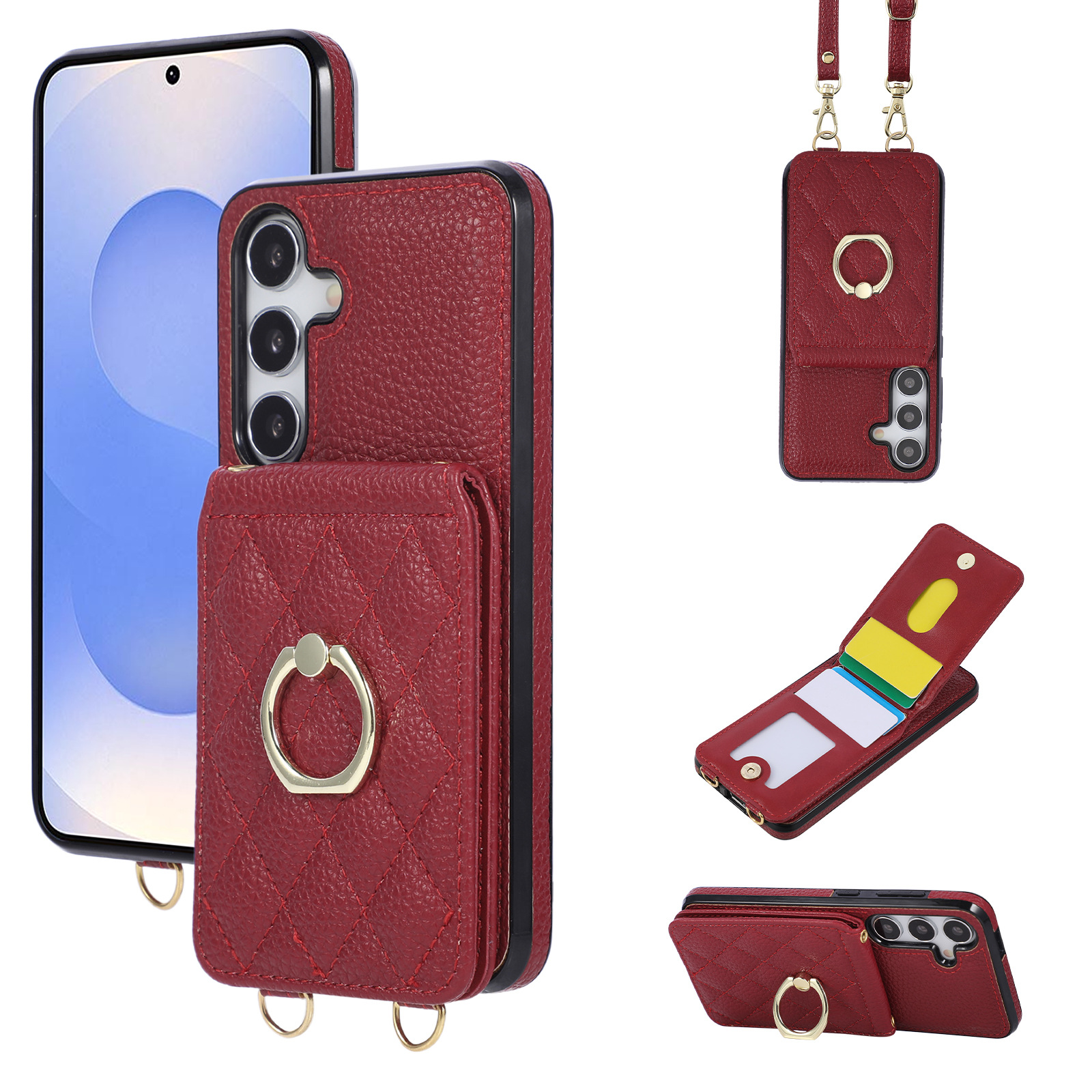 Adecuado para Samsung S25/A56, tarjetero con apertura superior e inferior, funda de cuero cruzada, protector multifuncional._voghion.com