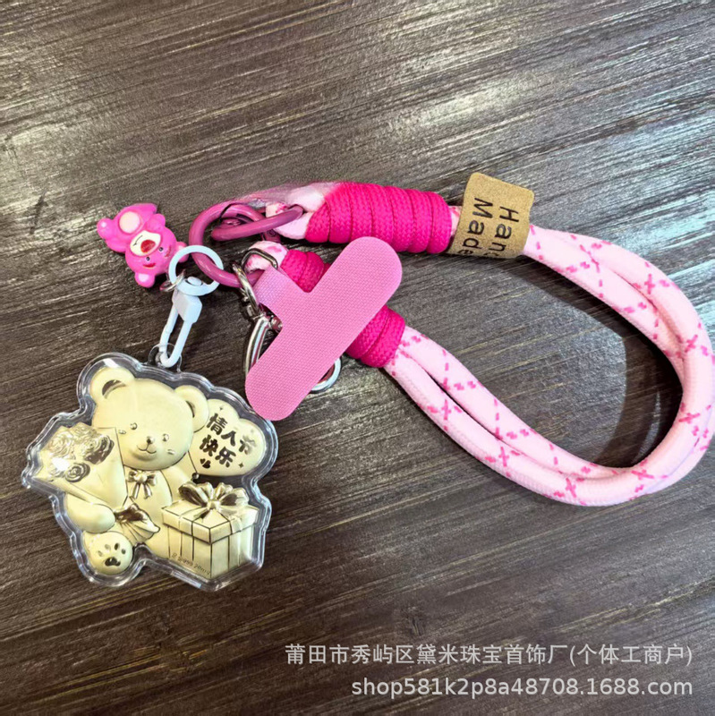 2025新款足金999 玫瑰熊手机链挂件黄金包包挂饰送闺蜜女友小礼品|undefined