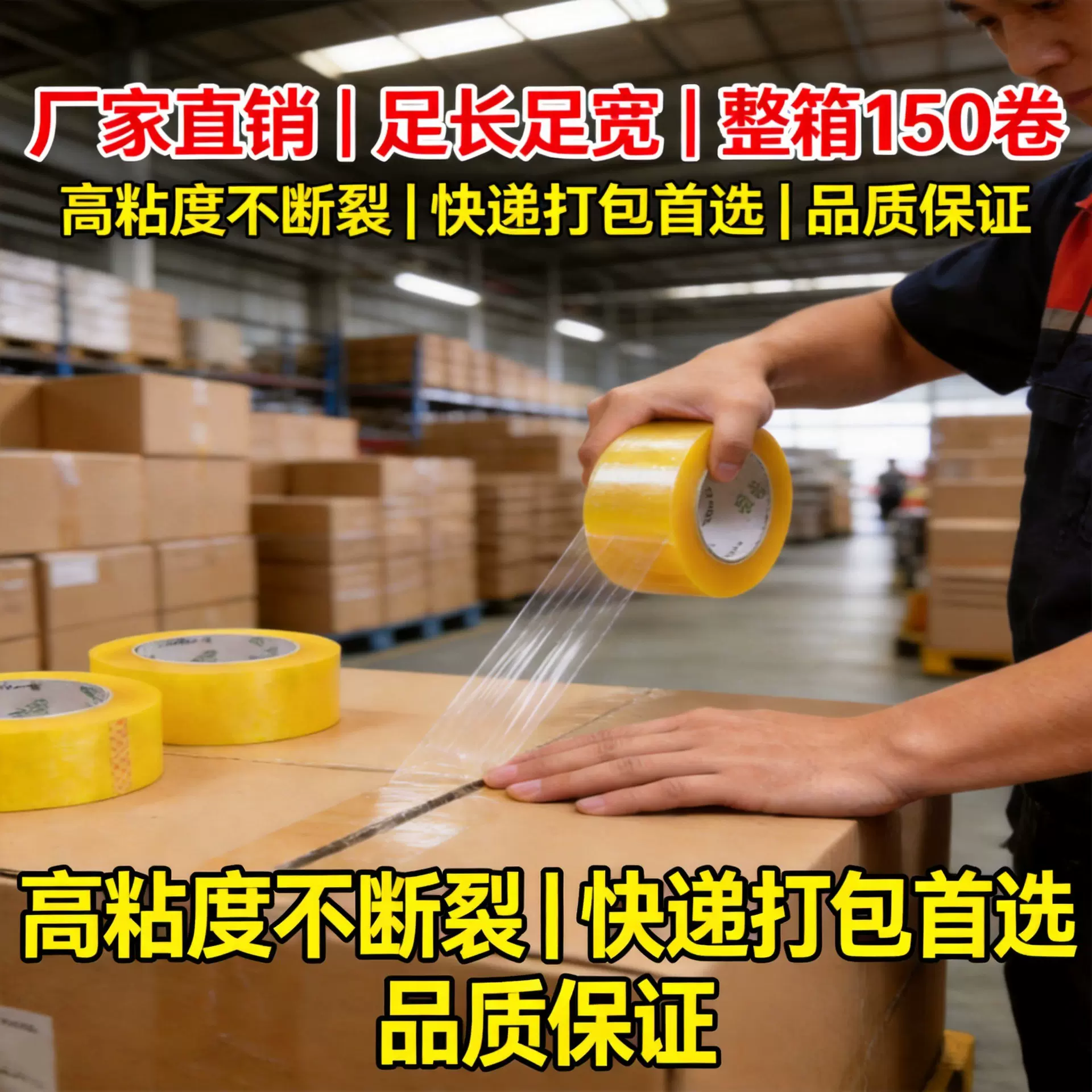 工厂批发大量现货45mm*150Y透明胶带物流封箱打包封箱胶带强粘性