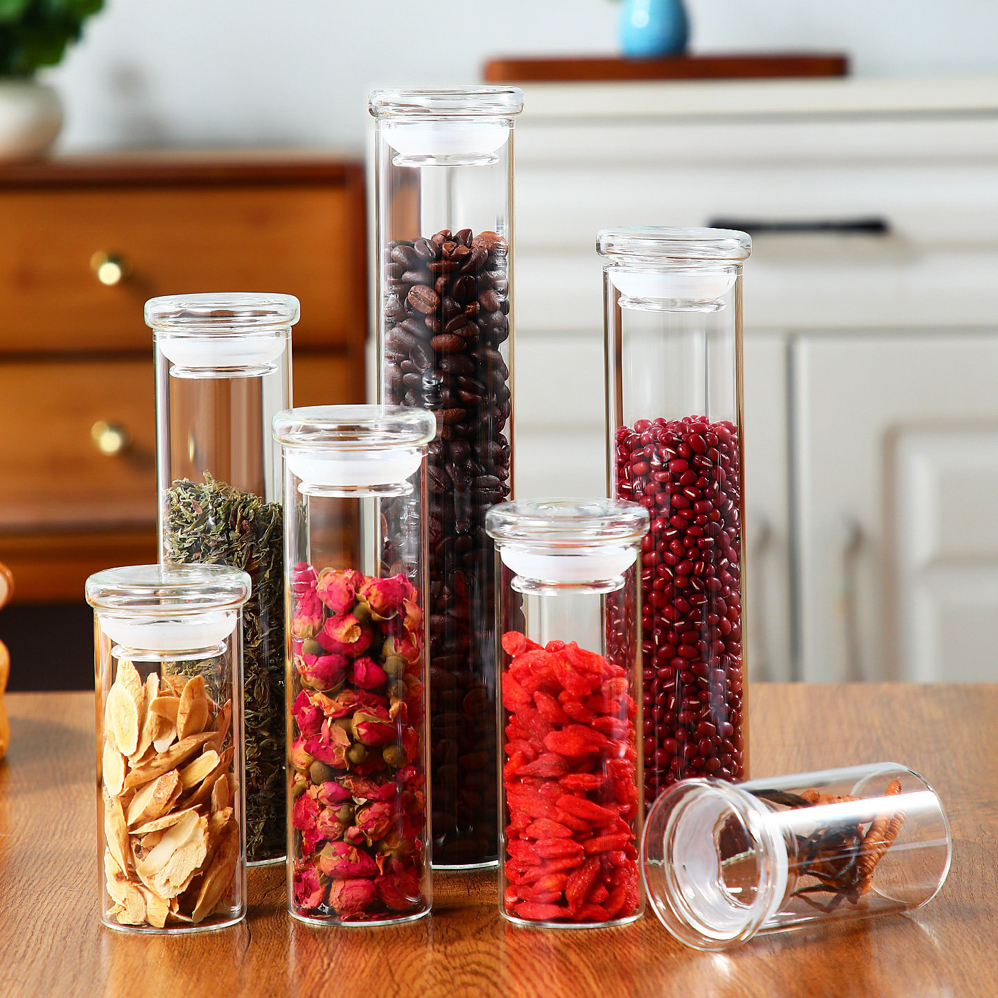 High borosilicate glass sealed jar, kitchen grain storage jar, coffee bean and grain storage jar, transparent storage bottle