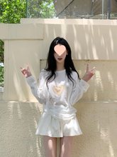 夏日ootd穿搭白色薄纱防晒罩衫上衣女夏季宽松轻薄款印花长袖t恤