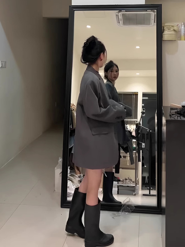 灰色小西装外套女2025春秋季高级感oversize宽松垫肩廓版休闲西服|undefined
