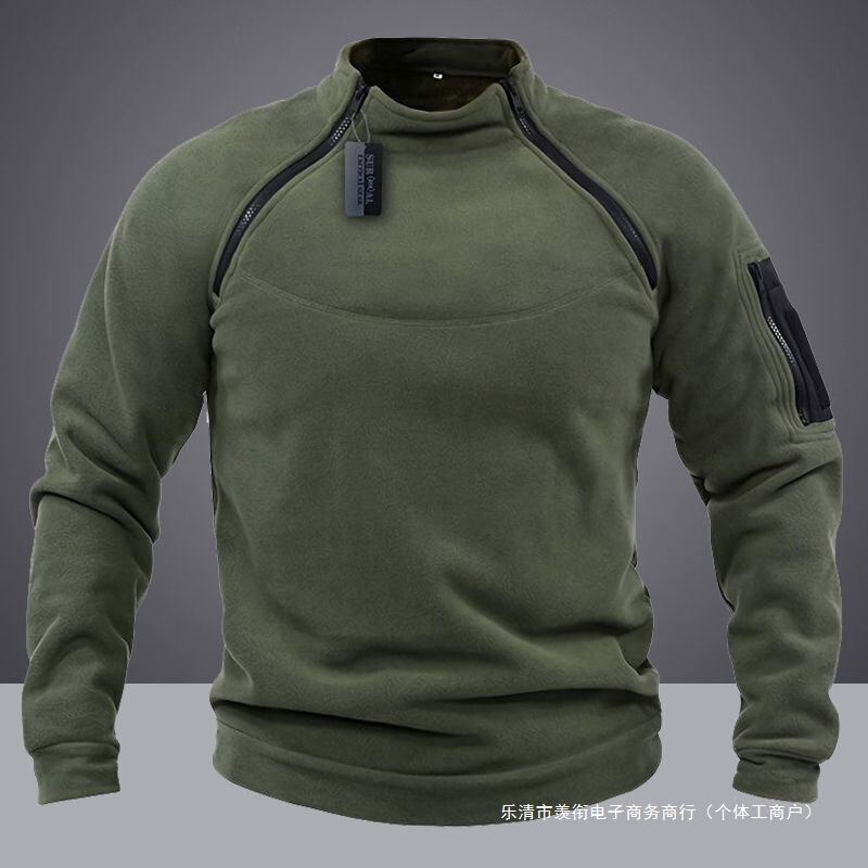 Spring New European Size Cross-Border Men's Tactical Sweatshirt Hunting Jacket Warm Breathable Side Zipper Fleece Pullover