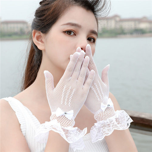 Summer thin sexy mesh gloves black and white red ceremonial women's wedding high elastic spandex sun protection gift gloves