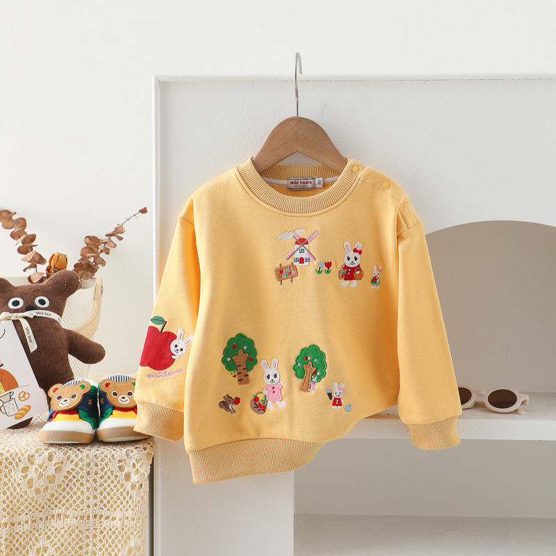 ミキ子供服春秋男女児漫画刺繍スウェットフリーストップス幼児長袖Tシャツカジュアル万能|undefined